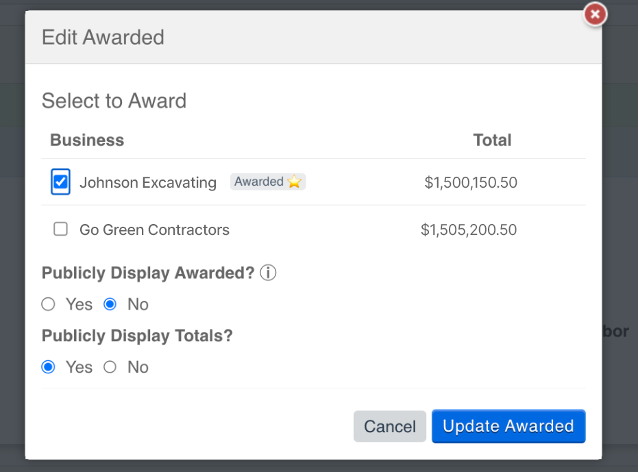 Edit Award Modal Screenshot