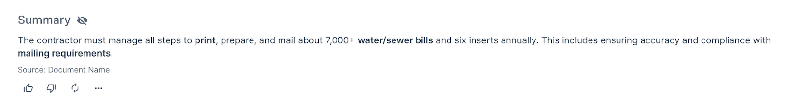 A hidden AI-generated solicitation description, indicated by an eye slash icon to the right of the word Summary.